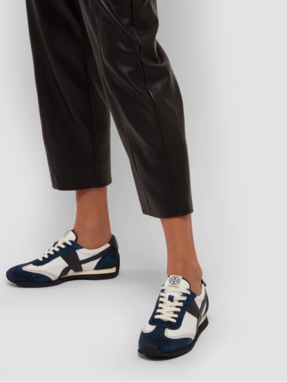 Tory Burch Navy, White & Cream Suede Lace-Up Sneakers